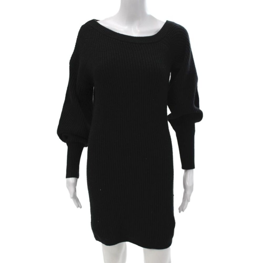 Intermix Women Sweater Dress Black Wool Boat Neck Long Sleeve Size PP